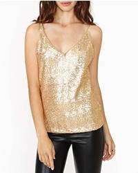 ChicNova Gold Sequins Western Style Sexy Shiny Suspender Tank