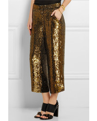 J.Crew Collection Cropped Sequined Silk Wide Leg Pants