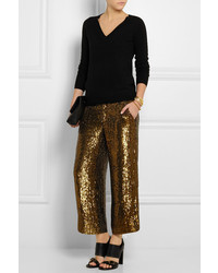 J.Crew Collection Cropped Sequined Silk Wide Leg Pants