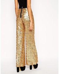 $350 NWT ANIYE BY Womens Gold Pants XS Wedding Wide Leg Sequin