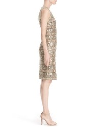 Car Marc Valvo Couture Panel Detail Sleeveless Lace Sheath Dress