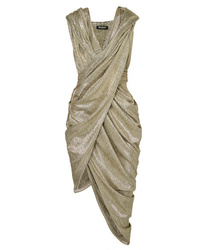 Balmain Hooded Draped Metallic Knit Dress