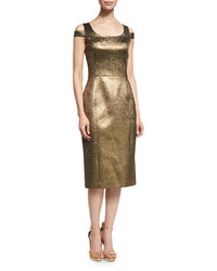 Michael Kors Michl Kors Cold Shoulder Round Neck Metallic Dress Goldchocolate