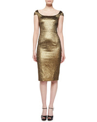 Michael Kors Michl Kors Metallic Off The Shoulder Sheath Dress Gold