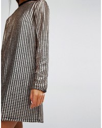 House of Holland Chainmail Style Metallic Long Sleeved Shift Dress