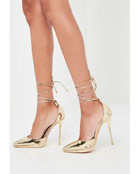 Missguided Gold Lace Up Court Shoes