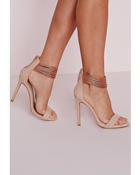Missguided Metallic Ankle Strap Barely There Heels Rose Gold