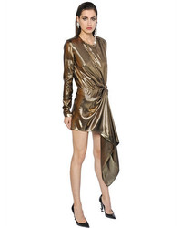 Saint Laurent Asymmetric Draped Silk Lame Dress