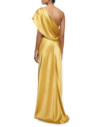 Cushnie et Ochs Draped One Shoulder Silk Gown Gold