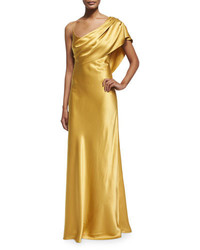 Cushnie et Ochs Draped One Shoulder Silk Gown Gold