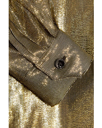 Saint Laurent Metallic Silk Blend Lam Shirt Gold