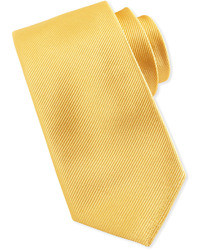 Neiman Marcus Solid Bias Ribbed Silk Tie Gold