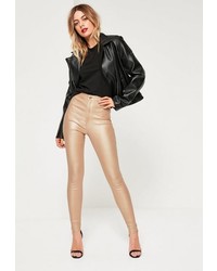 Missguided Gold High Waisted Coated Skinny Jeans