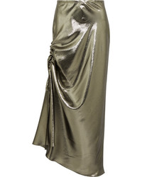 Ellery Laura Asymmetric Ruched Silk Blend Lam Skirt Platinum