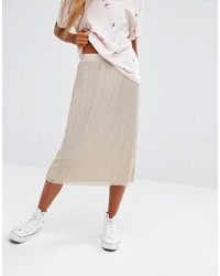 Pull&Bear Metallic Plisse Midi Skirt