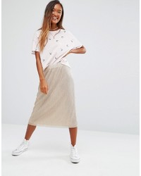 Pull&Bear Metallic Plisse Midi Skirt