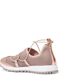Jimmy Choo Andrea Metallic Leather Trimmed Mesh Slip On Sneakers Gold