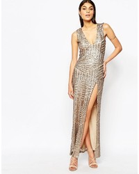 Club L Plunge Open Back Sequin Maxi Dress With Thigh Split