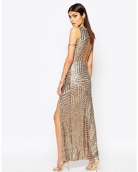 Club L Plunge Open Back Sequin Maxi Dress With Thigh Split