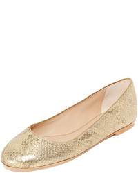Gold Snake Leather Ballerina Shoes