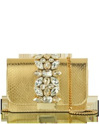 Gedebe Clicky Gold Snake Leather Clutch