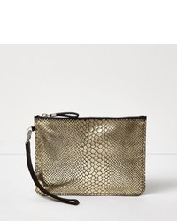 River Island Gold Snake Embossed Leather Pouch Purse