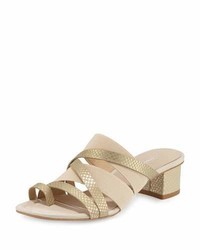 Gold Snake Leather Flat Sandals