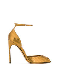 Gold Snake Leather Heeled Sandals