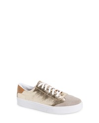 Gold Snake Leather Low Top Sneakers