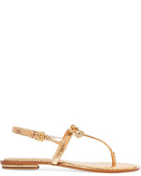 MICHAEL Michael Kors Michl Michl Kors Suki Embellished Metallic Snake Effect Leather Sandals Gold