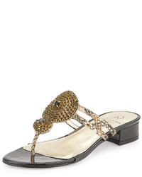 Gold Snake Leather Thong Sandals