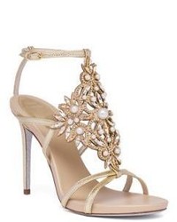 Rene Caovilla Embellished Metallic Snakeskin Sandals