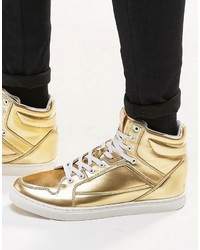Asos Brand High Top Sneakers In Metallic Gold