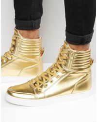 Asos Brand Sneakers In Gold With Large Cuff And Zips
