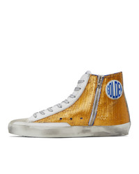 Golden Goose Off White And Copper Lizard Francy High Top Sneakers