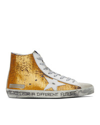 Golden Goose Off White And Copper Lizard Francy High Top Sneakers