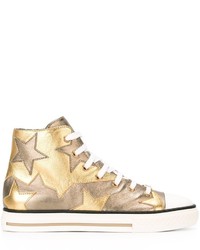 Gold Star Print Leather Sneakers