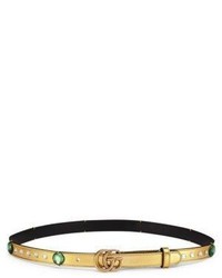 Gucci Double G Crystal Studded Metallic Leather Belt