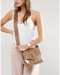 Urban Code Urbancode Real Leather Festival Bronze Cross Body Bag With Tonal Studded Flap