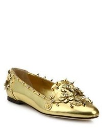 Dolce & Gabbana Studded Metallic Leather Loafers