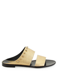 Lanvin Studded Leather Two Band Mule Gold