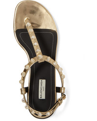 Balenciaga Metallic Studded Leather Sandals Gold