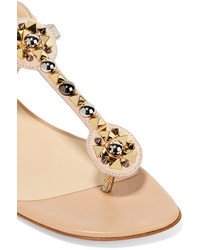 Christian Louboutin Kaleifra Spiked Suede And Lam Sandals Gold