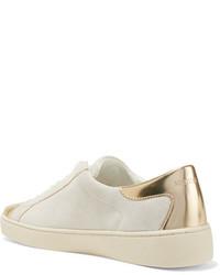MICHAEL Michael Kors Michl Michl Kors Frankie Metallic Leather Trimmed Suede Sneakers Gold
