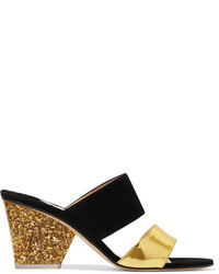 Paul Andrew Edie Parker Metallic Leather And Suede Sandals Gold