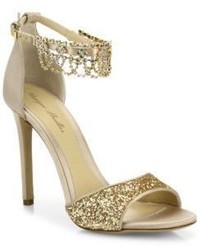 Monique Lhuillier Evelyn Jeweled Suede Glitter Sandals