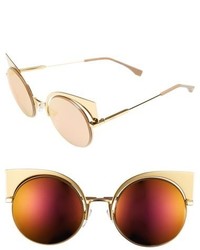 Fendi 53mm Round Cat Eye Sunglasses Gold