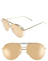 Linda Farrow 60mm Mirrored 18 Karat Gold Sunglasses Yellow Gold Gold