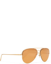 Linda Farrow Aviator Style Gold Plated Mirrored Sunglasses One Size