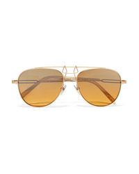 Calvin Klein 205W39nyc Aviator Style Gold Tone And Acetate Mirrored Sunglasses